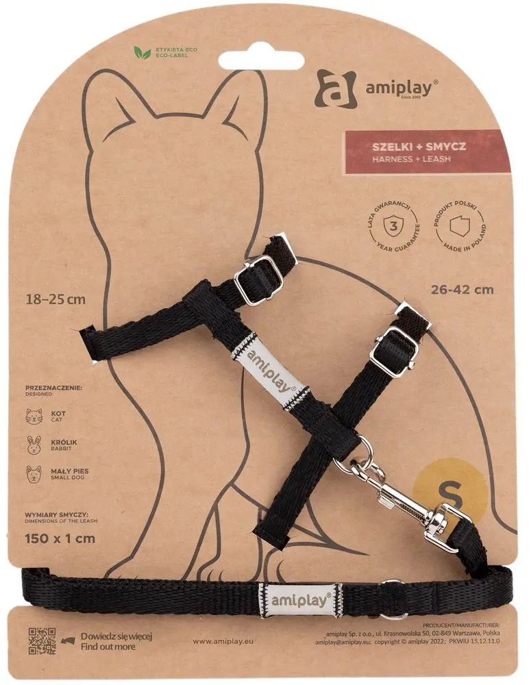 Amiplay Kšíry pro kočku s vodítkem Samba Černé | Postroje pro kočky - S | P58921