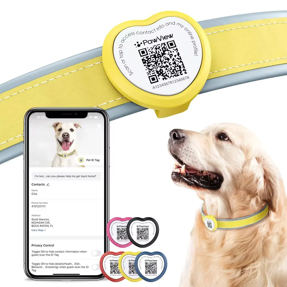 PawView chytrá známka pro psy a kočky srdce - žlutá | P54829