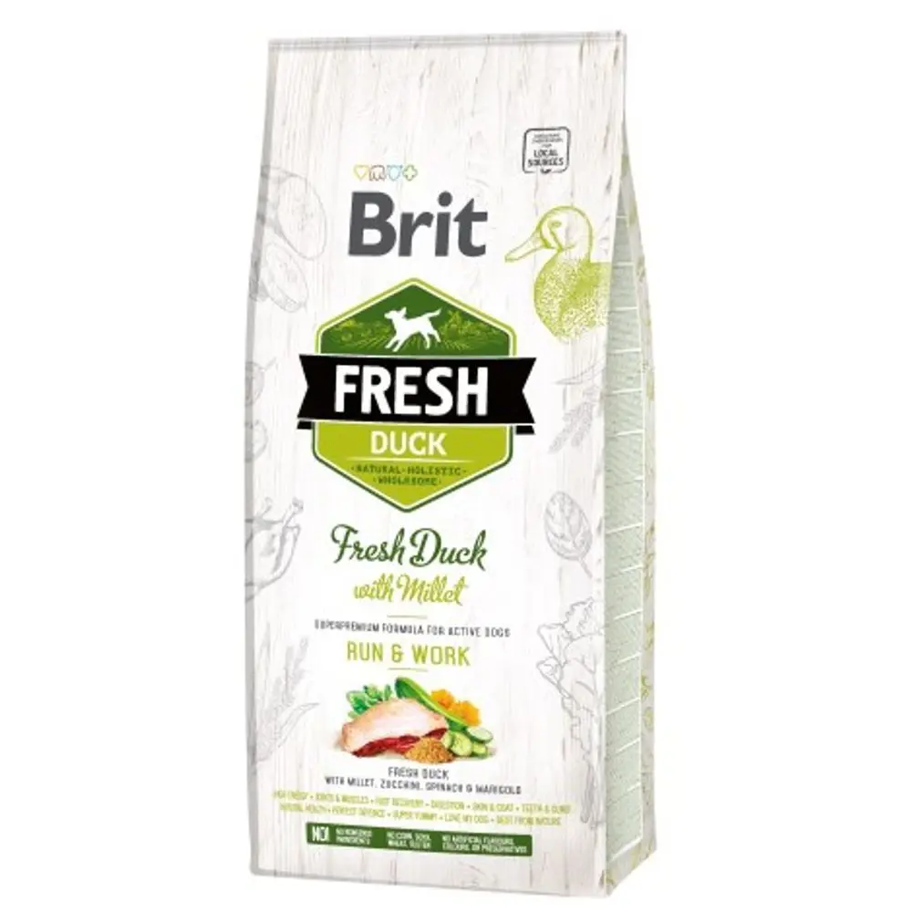 Minimální trvanlivost do 4.8. 2026: Brit Fresh Duck & Millet Adult Run & Work 12 kg | P59712