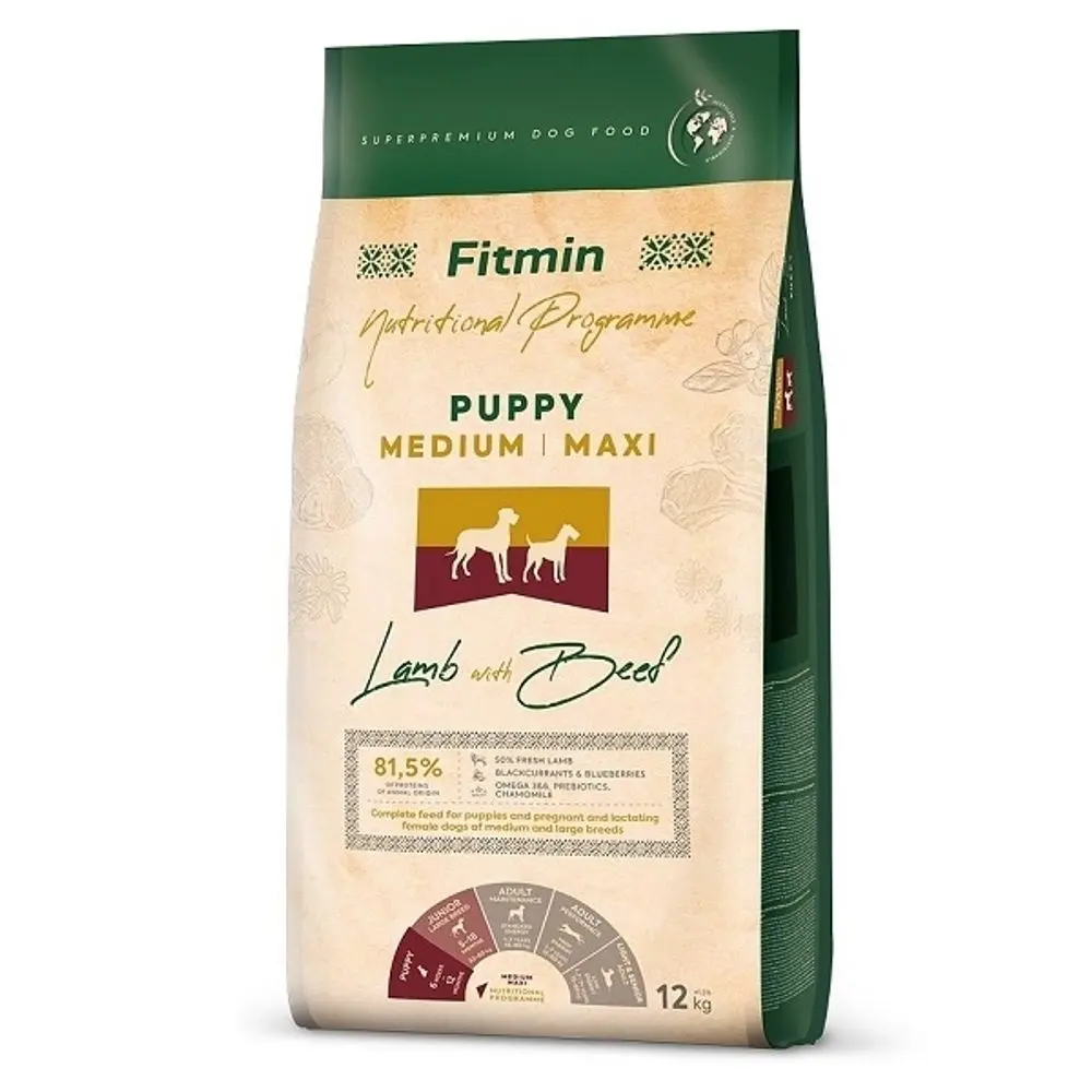 Fitmin Dog Medium/Maxi Puppy Lamb With Beef 12 kg | Granule pro psy | P56343