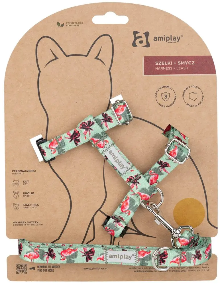 Amiplay Kšíry pro kočku s vodítkem BeHappyCat Flamingo | Postroje pro kočky | P58711