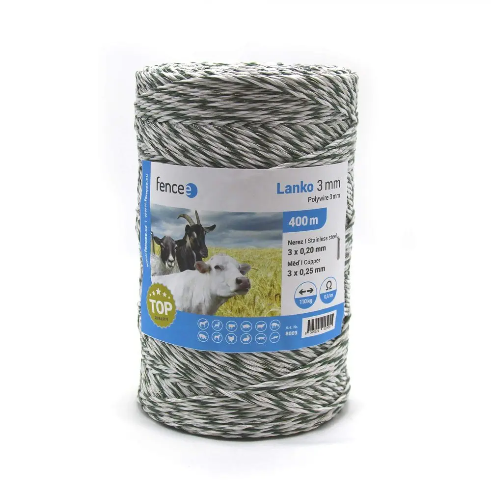 Lanko pro elektrický ohradník, průměr 3 mm, zeleno-bílé, délka 400 m | P48828