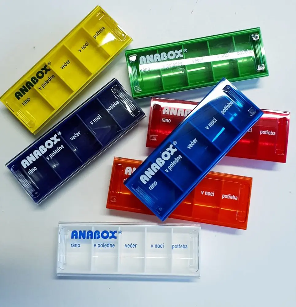 Dávkovač na léky ANABOX denní box barevně rozliš.