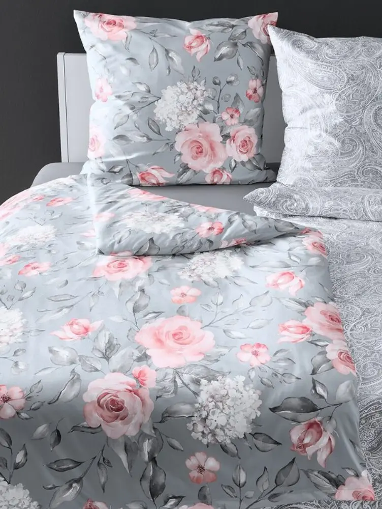 Bierbaum povlečení bavlněný satén 3676 Grey Roses - 140x200 / 70x90 cm
