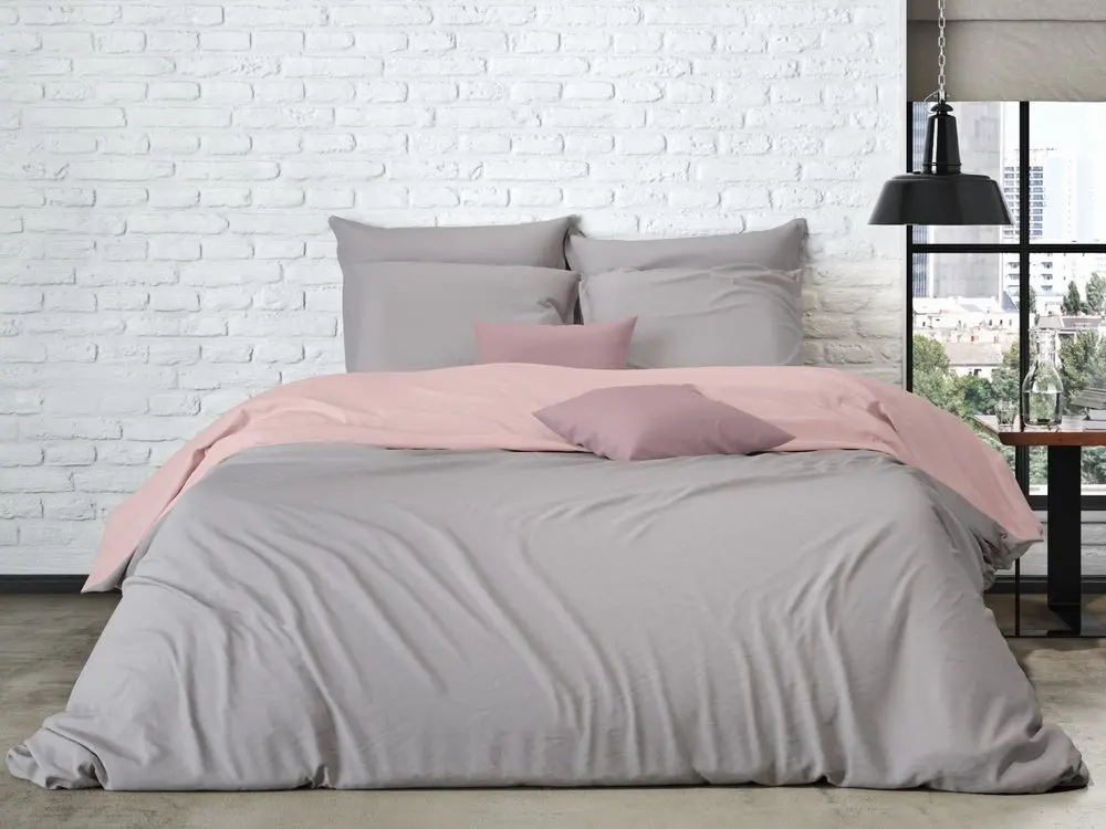 Mistral Home povlečení bavlněný perkál Doubleface šedo-béžová/pudrová růžová