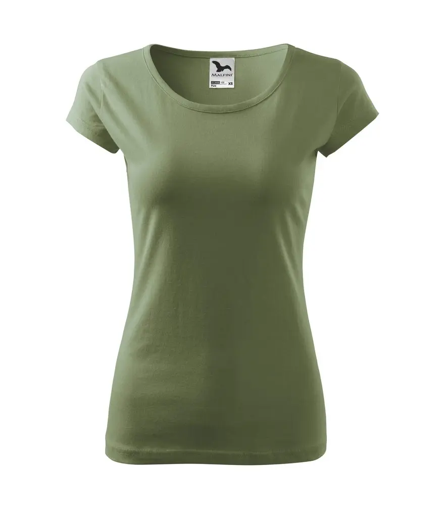 MALFINI® Dámské lehce vypasované bavlněné tričko Malfini s kratšími rukávky Barva: zelená khaki, Velikost: XL