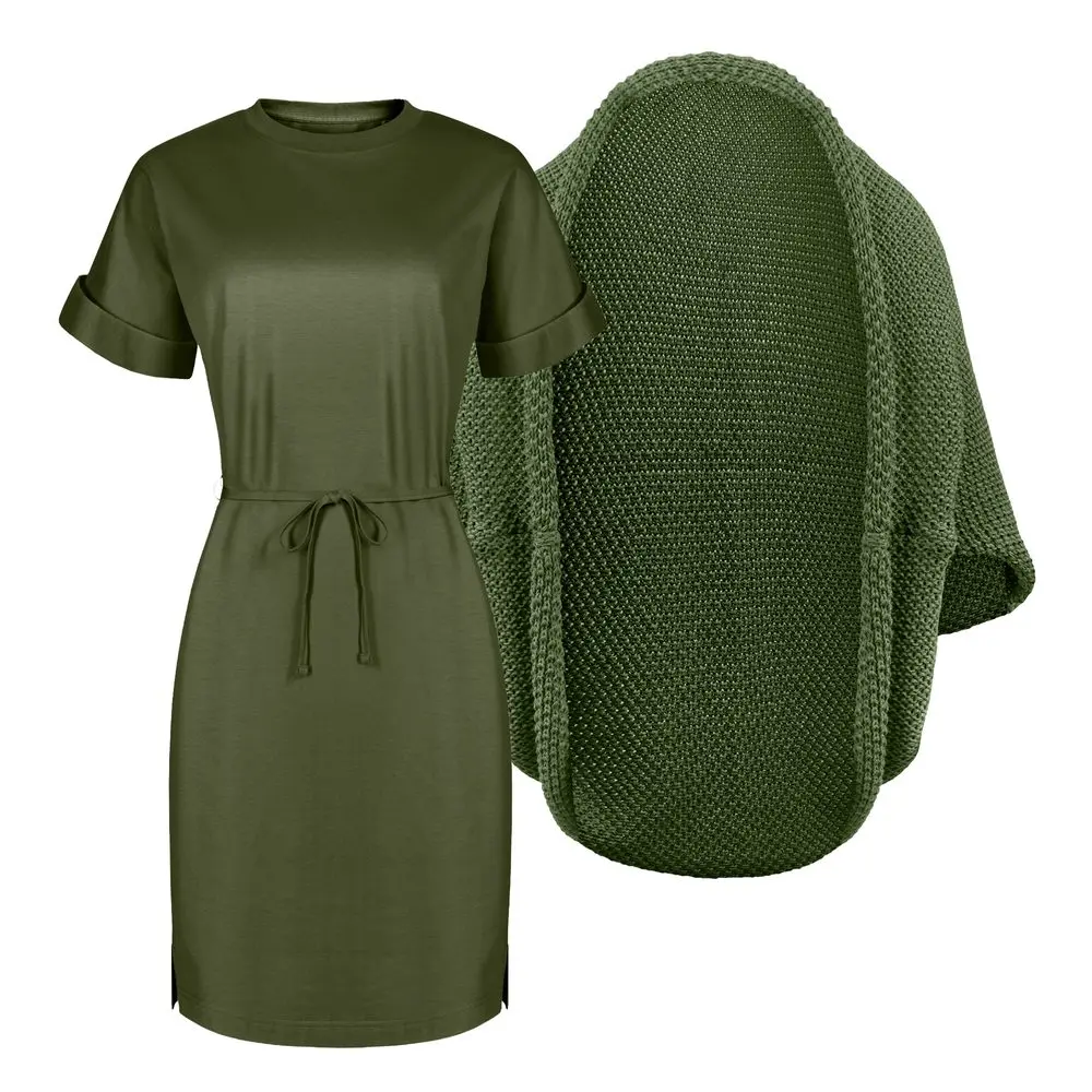 Bontis Dámský set: Pletený kardigan a šaty Muse - Olivová / military | XL