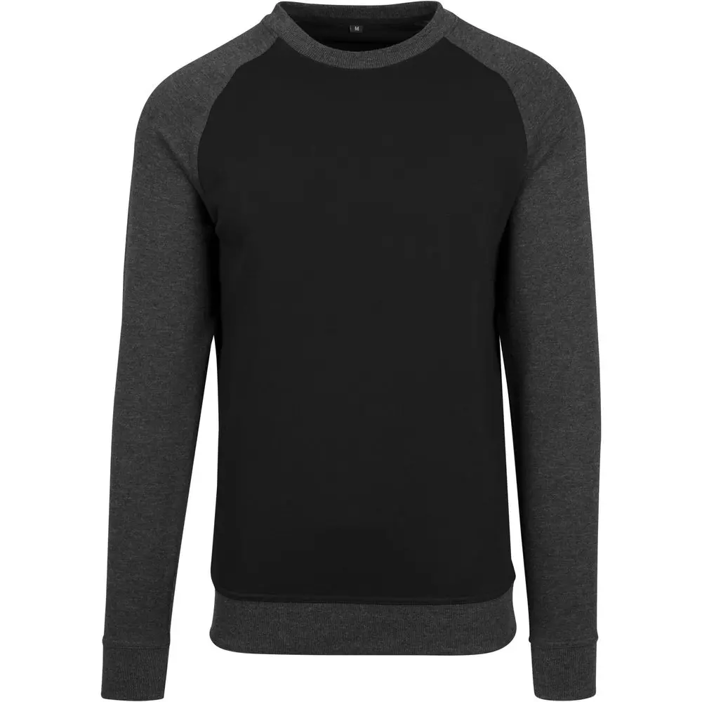 Build Your Brand Pánská dvoubarevná mikina - Černá / tmavě šedý melír | 2XL