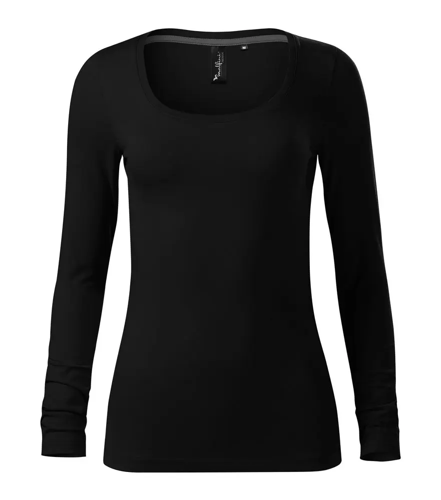 MALFINI Premium® Dámské strečové triko Brave s hlubším kulatým výstřihem, dlouhý rukáv Barva: černá, Velikost: S