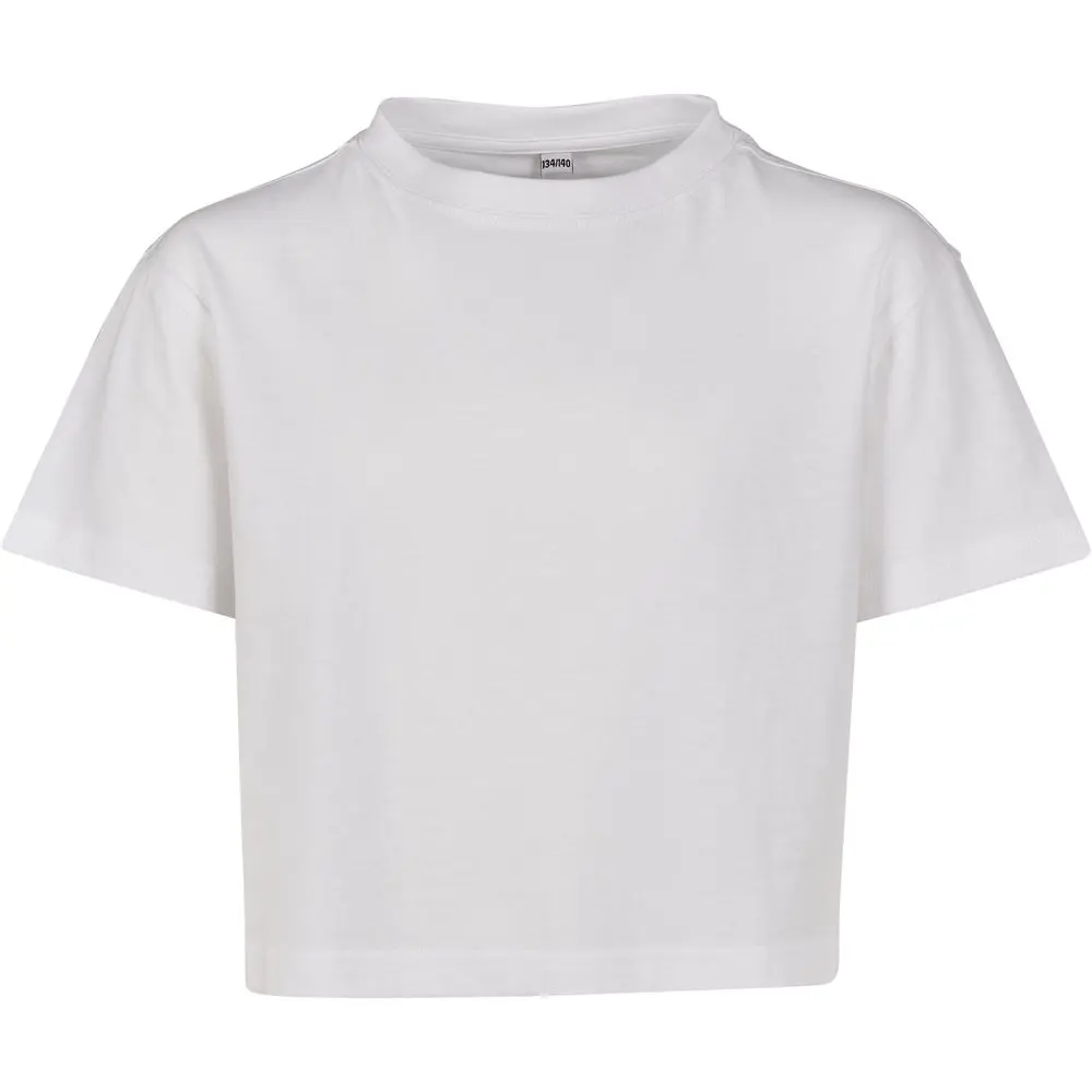 Build Your Brand Dívčí bavlněné crop top tričko do pasu Barva: bílá, Velikost: 134/140 BY114