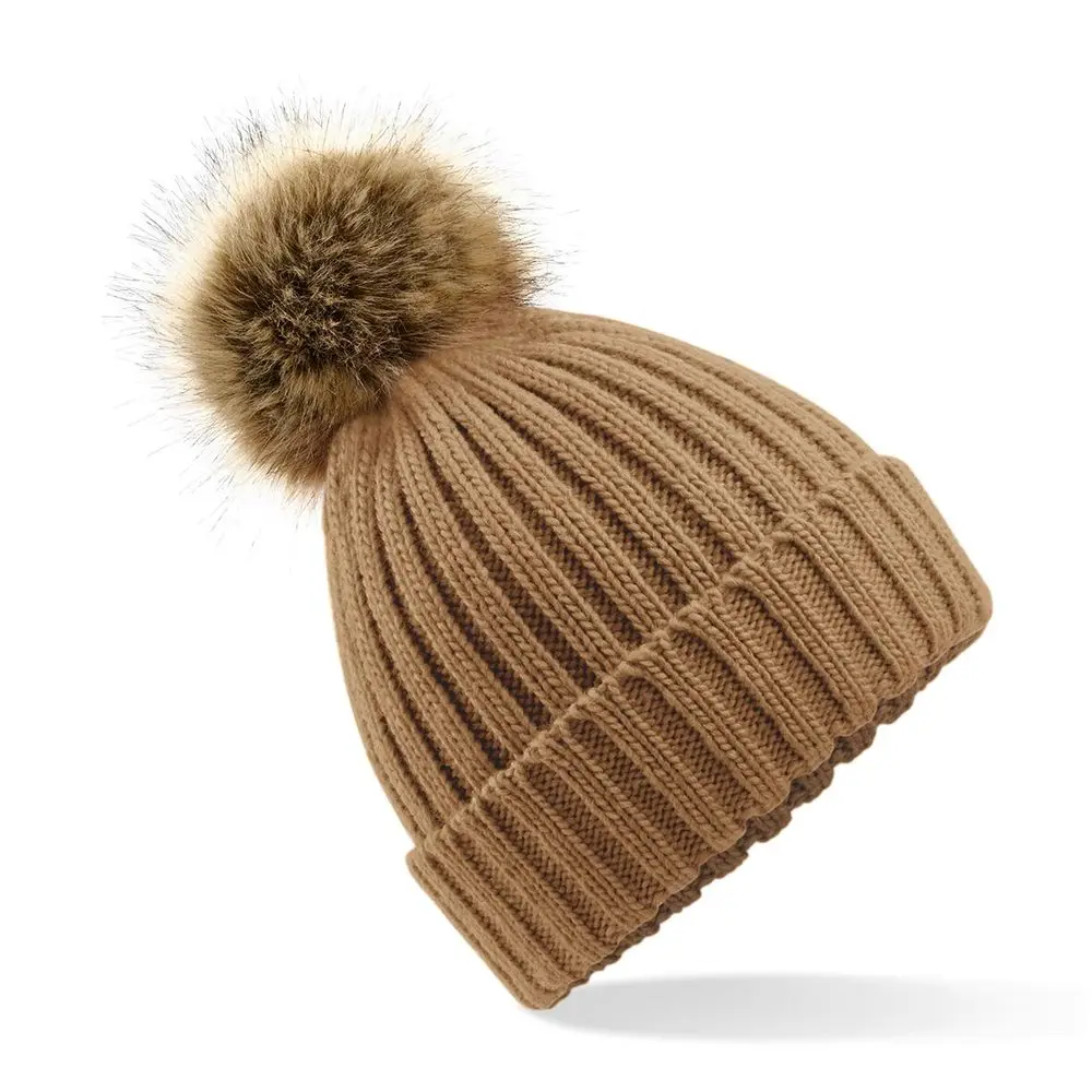 Beechfield Pletená čepice s kožešinovou bambulí Pom Pom Chunky -