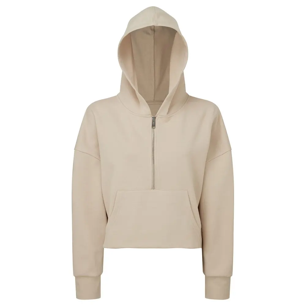 TriDri® Dámská oversize crop top mikina s kapucí a lesklým krátkým zipem Barva: přírodní, Velikost: L/XL TR077