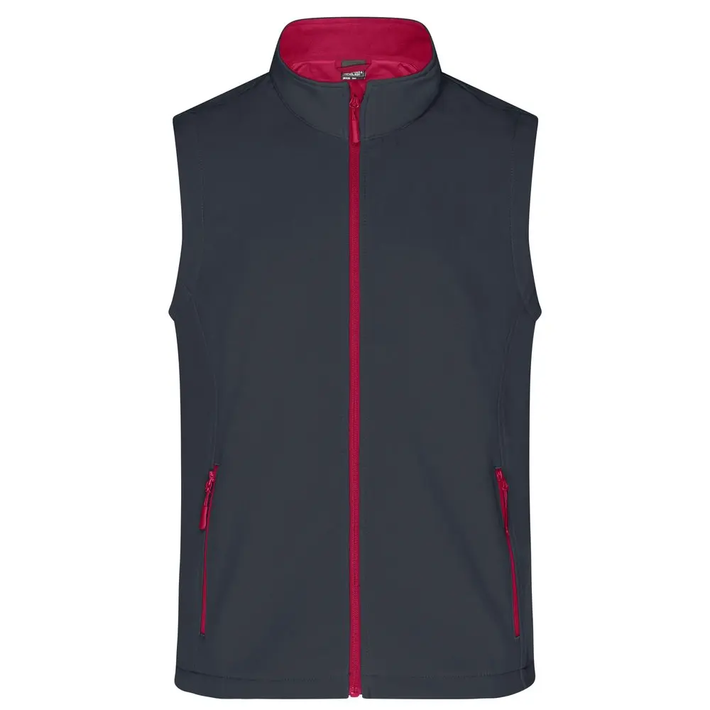 Daiber Pánská softshellová vesta JN1128 - Ocelově šedá / červená | 3XL