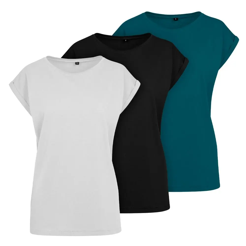 Build Your Brand Set 3 ks: Dámské tričko s ohrnutými rukávy - Černá / bílá / teal | 3XL