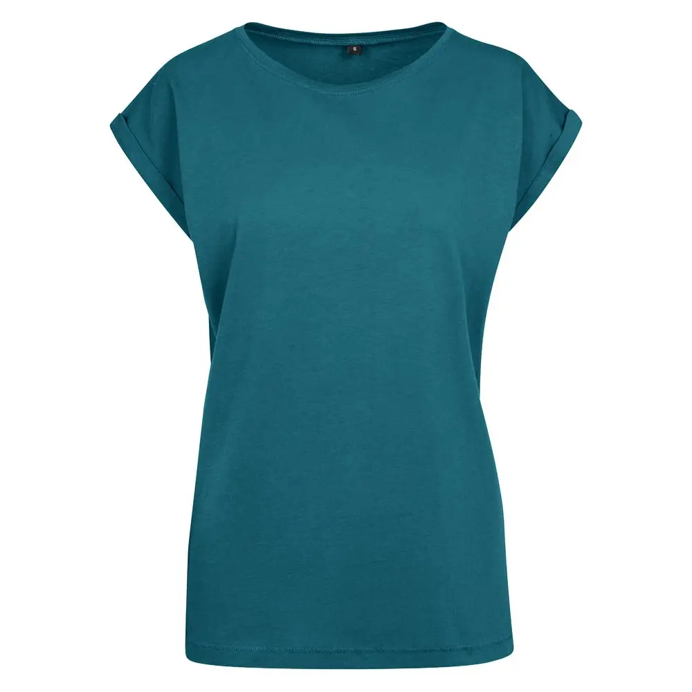 Build Your Brand Volné dámské tričko s ohrnutými rukávy - Teal | XS