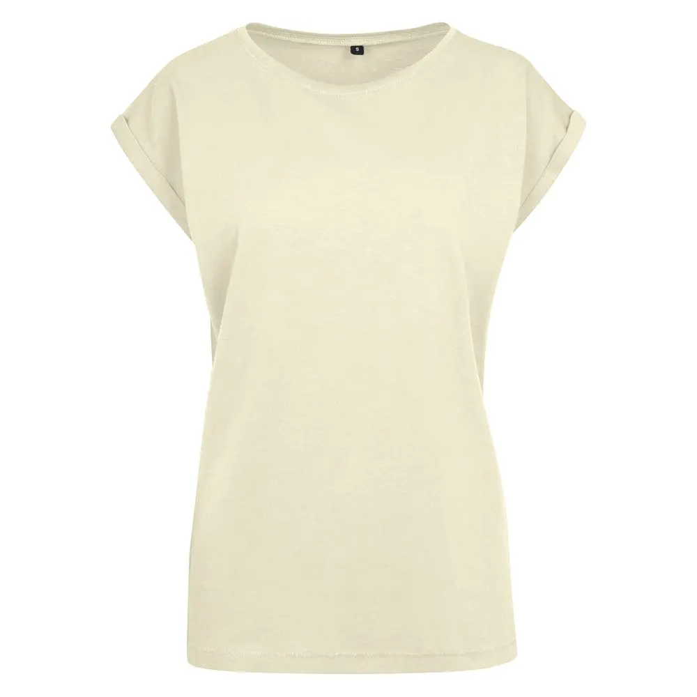 Build Your Brand Volné dámské tričko s ohrnutými rukávy - Jemně žlutá | 2XL