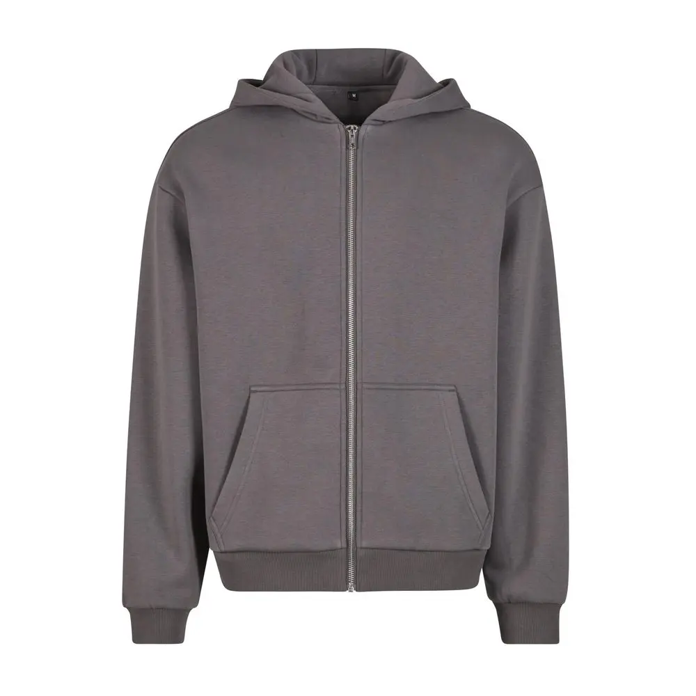 Build Your Brand Hebká pánská mikina na zip Fluffy - Magnet | L
