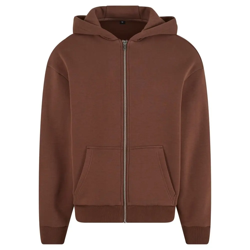 Build Your Brand Hebká pánská mikina na zip Fluffy - Čokoládová | L