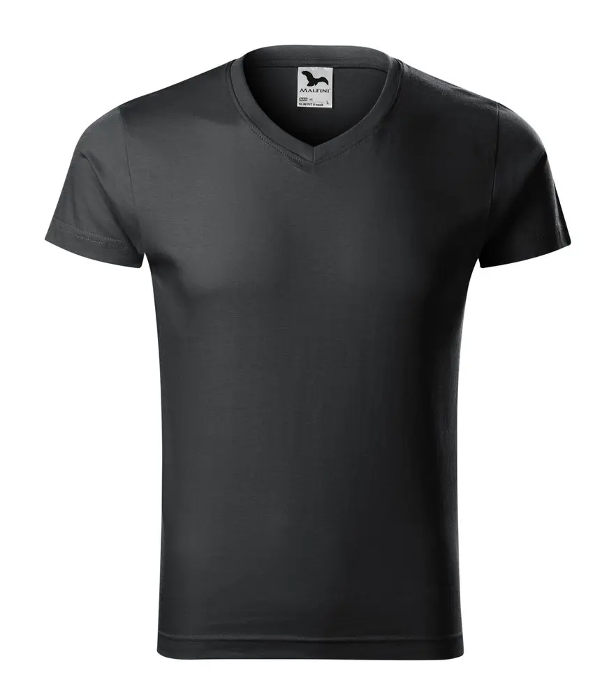 MALFINI® Pánské vypasované bavlněné slim-fit tričko do véčka Barva: šedá uhlová, Velikost: XXL