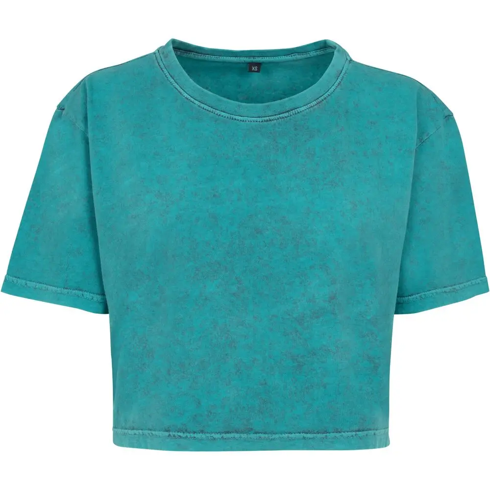 Build Your Brand Dámské crop top tričko Acid Washed - Teal / černá | L