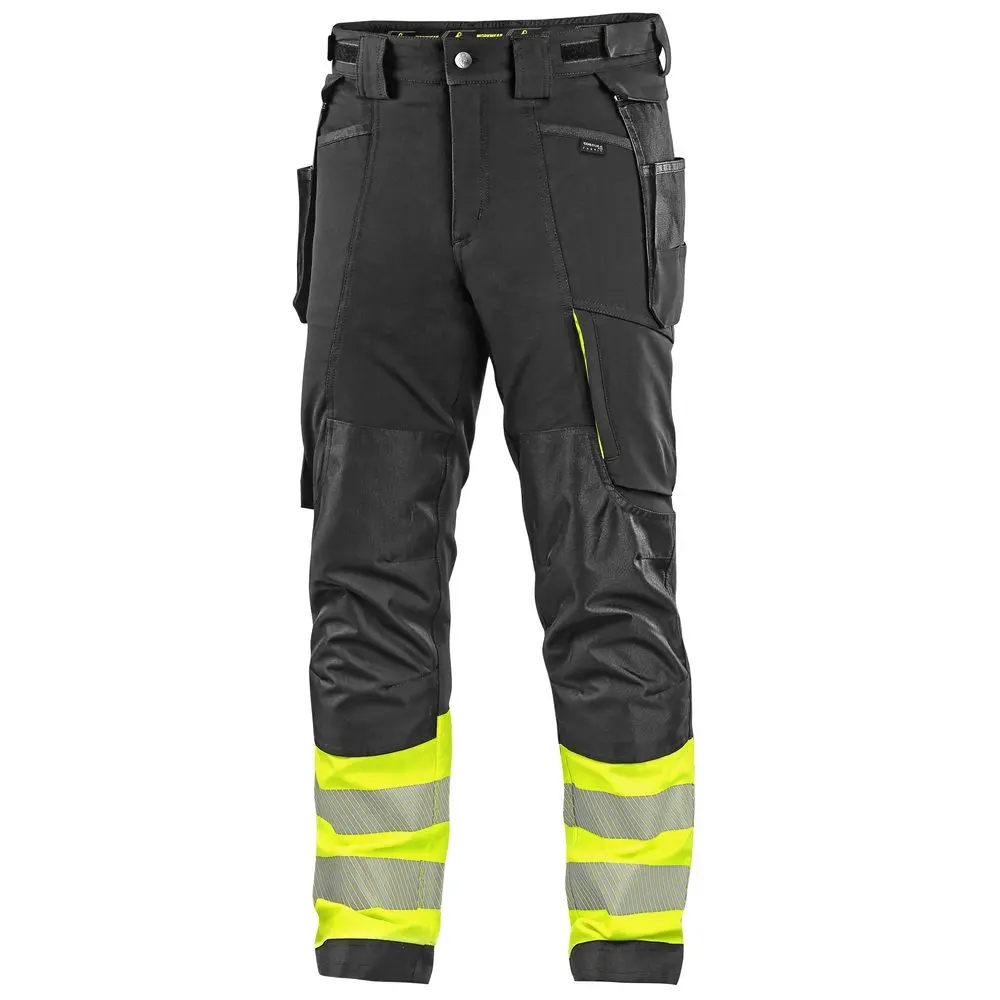 CXS NAOS HV kalhoty do pasu pánské černá žlutá Hi-Vis reflexní pruhy