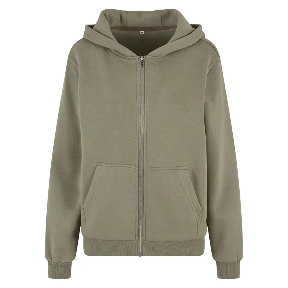 Build Your Brand Hebká dámská mikina na zip Fluffy - Světlá olivová | L