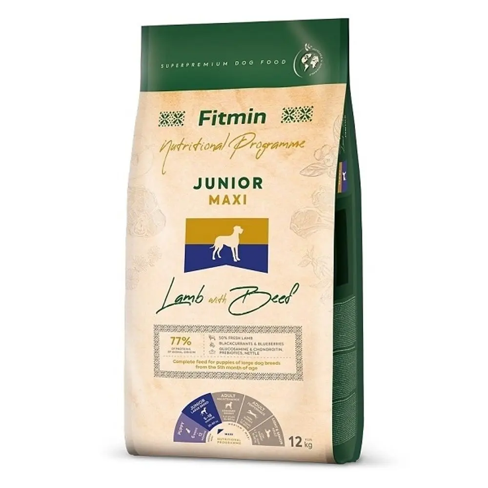 Minimální trvanlivost do 8.7. 2026: Fitmin Dog Maxi Junior Lamb With Beef 12 kg | P59723