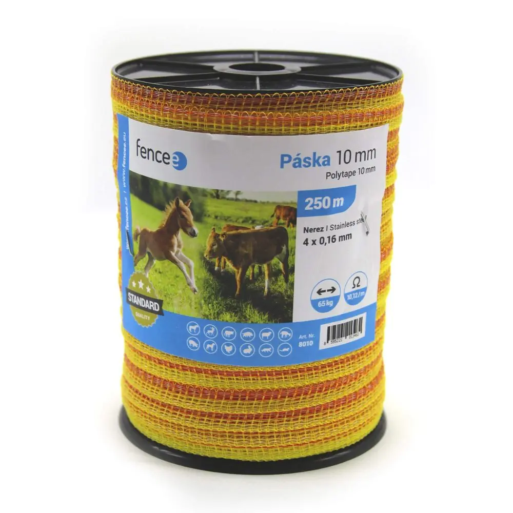 Páska pro elektrický ohradník, šířka 10 mm, žluto-oranžová, délka 250 m | P48778