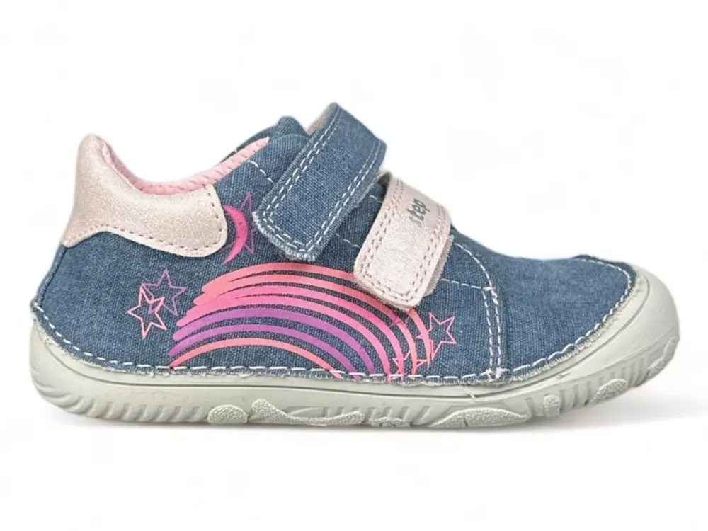 DDstep dětské plátěné BAREFOOT boty - Modré s hvězdami - 31
