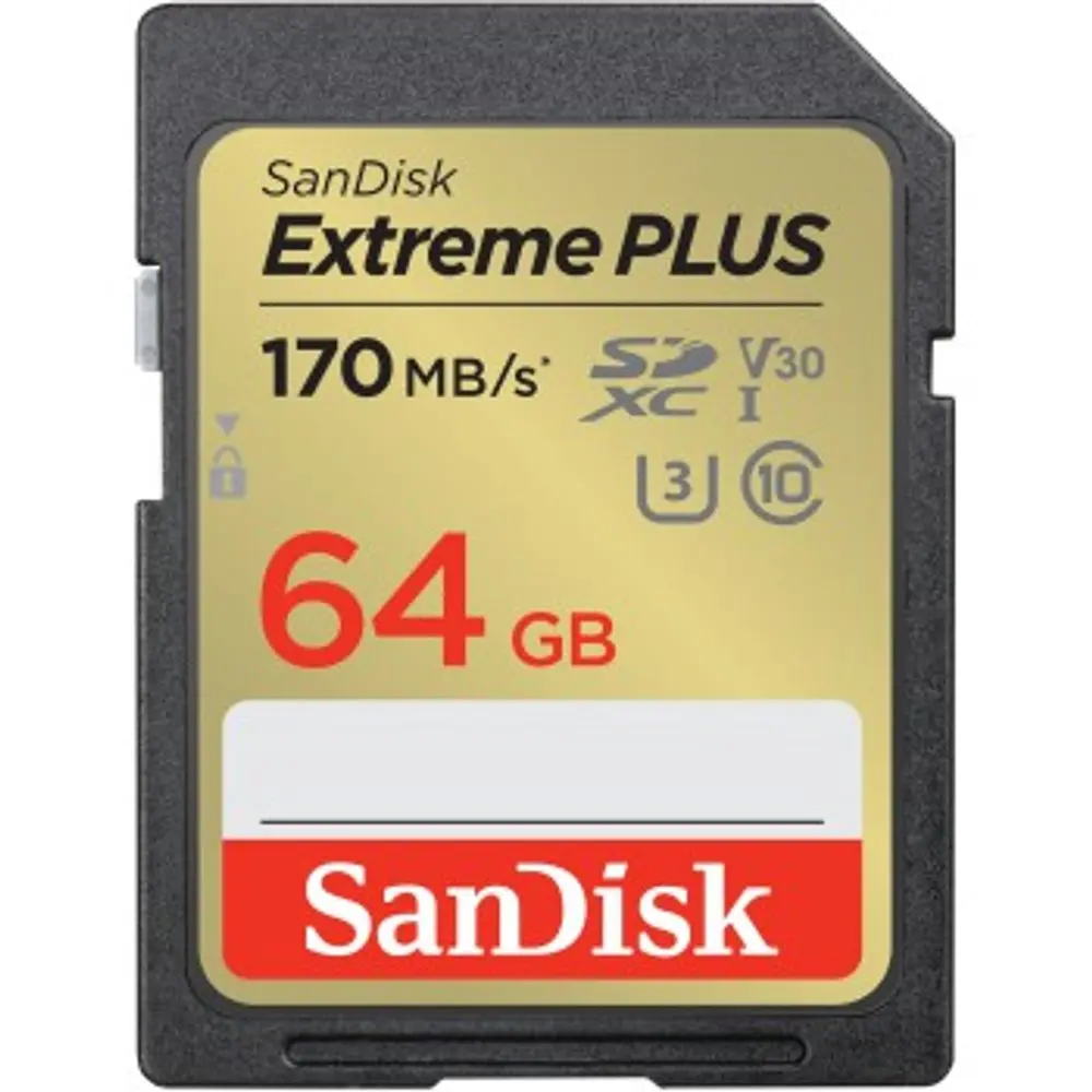 SanDisk Extreme PLUS 64 GB SDXC Memory Card 170 MB/s and 80 MB/s, UHS-I, Class 10, U3, V30