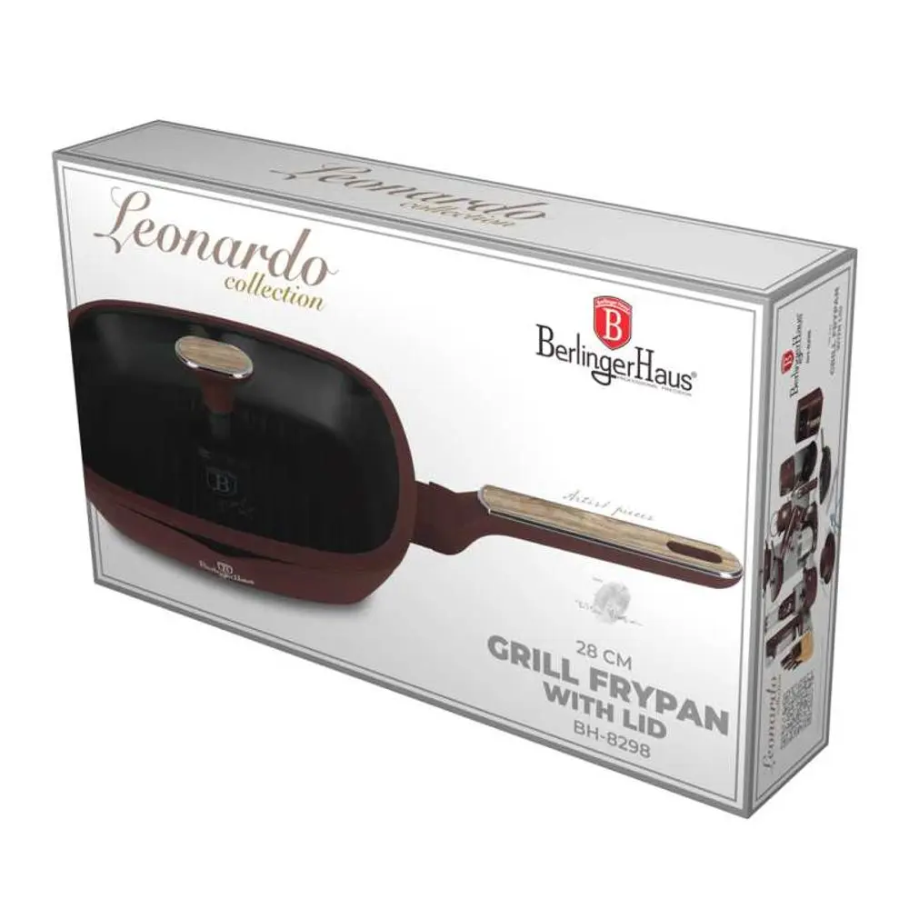 BERLINGERHAUS Grilovací pánev s titanovým povrchem a poklicí 28 cm Leonardo Nordic Collection BH-8298