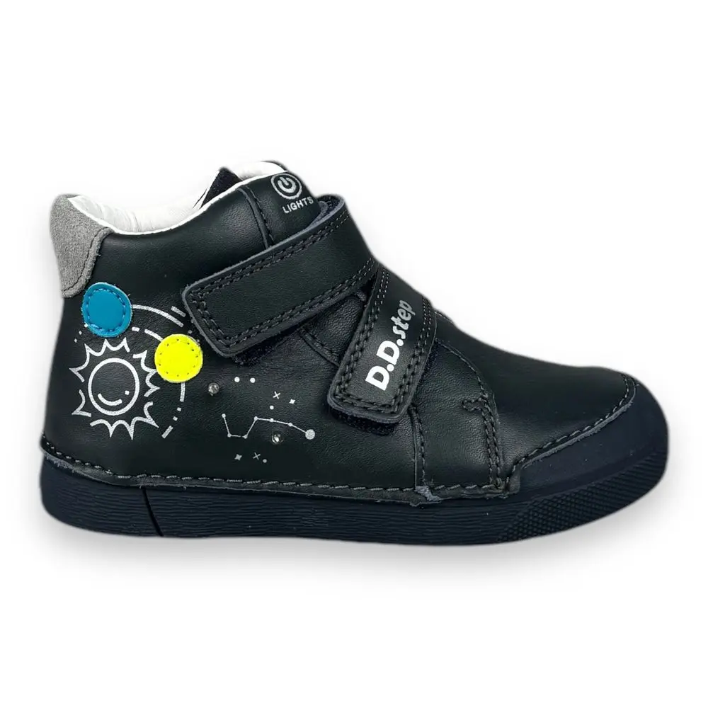 DDstep kožené kotníkové boty s LED blikačkou - Tmavě modré - 25