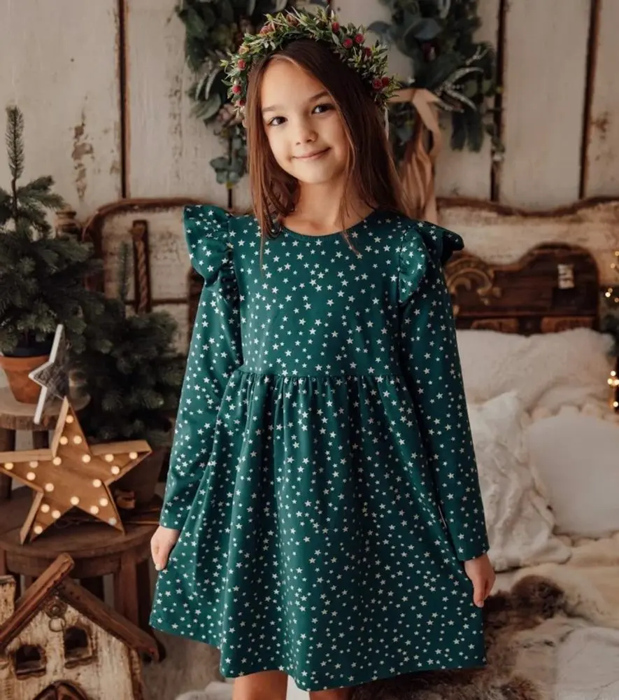 Dívčí slavnostní Lily Grey stars šaty - zelené -