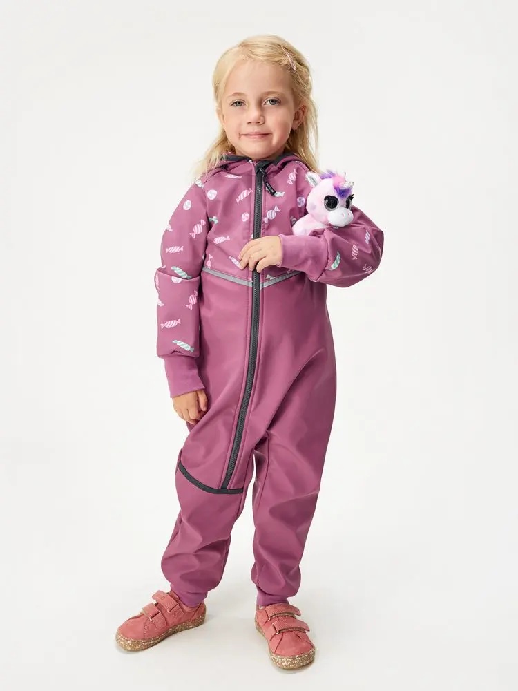 Batolecí softshellová kombinéza s fleecem Mini, Švestková, Bonbony