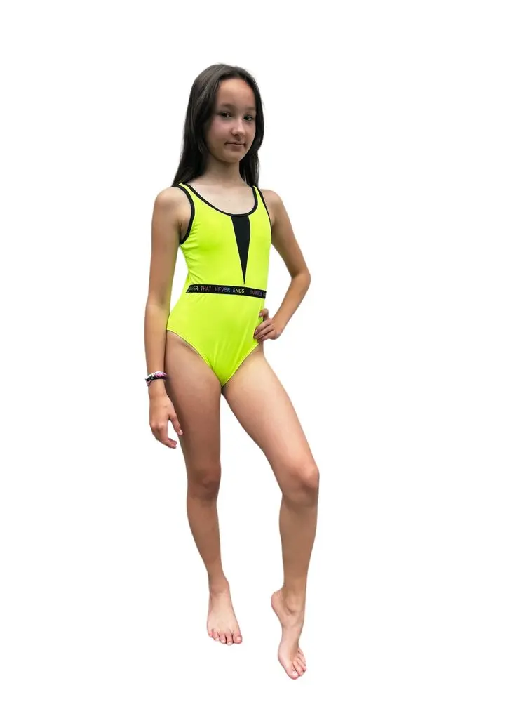 Modadeti Dívčí jednodílné plavky - Neon yellow