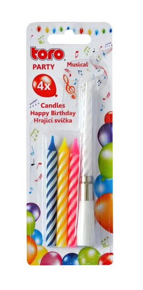TORO ZPÍVAJÍCÍ DORTOVÁ SVÍČKA "HAPPY BIRTHDAY"+4 SVÍČKY