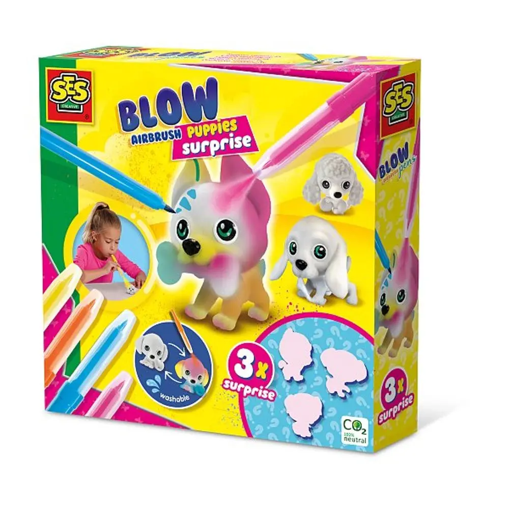 SES Creative Foukací airbrush pera Štěňata překvapení 3x