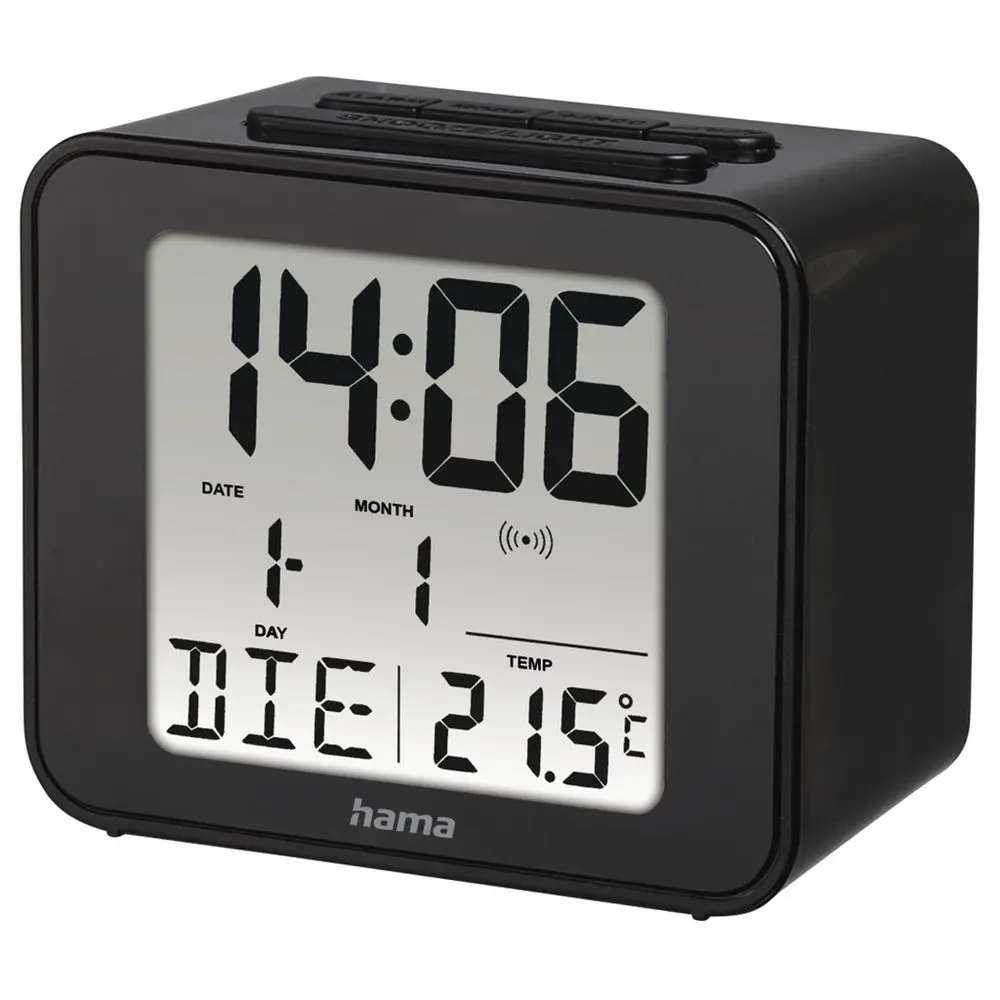 Hama Cube, digitální budík, řízený rádiovým signálem, černý