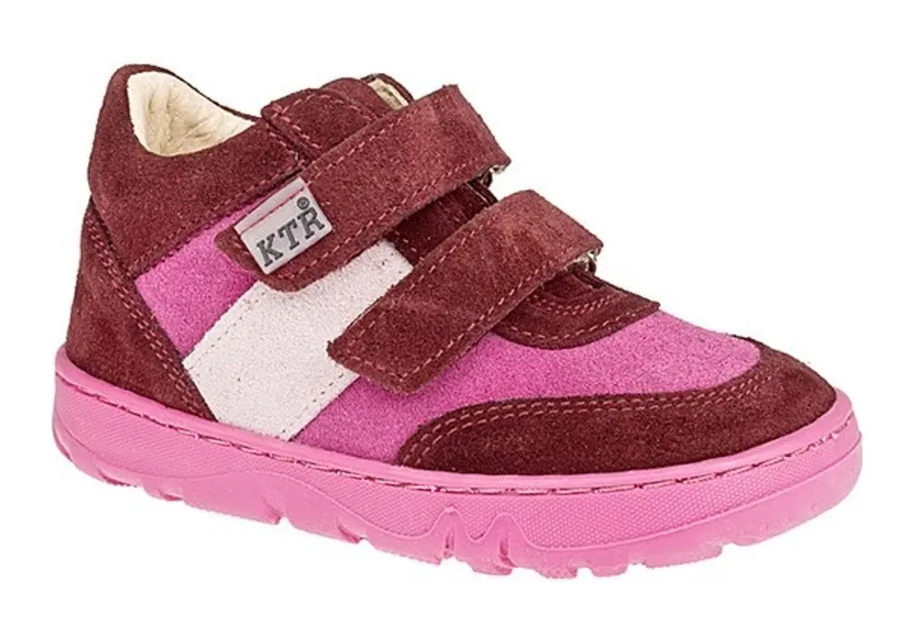 KTR Dětská celoroční kožená obuv  - velur fuxia/pink - 26