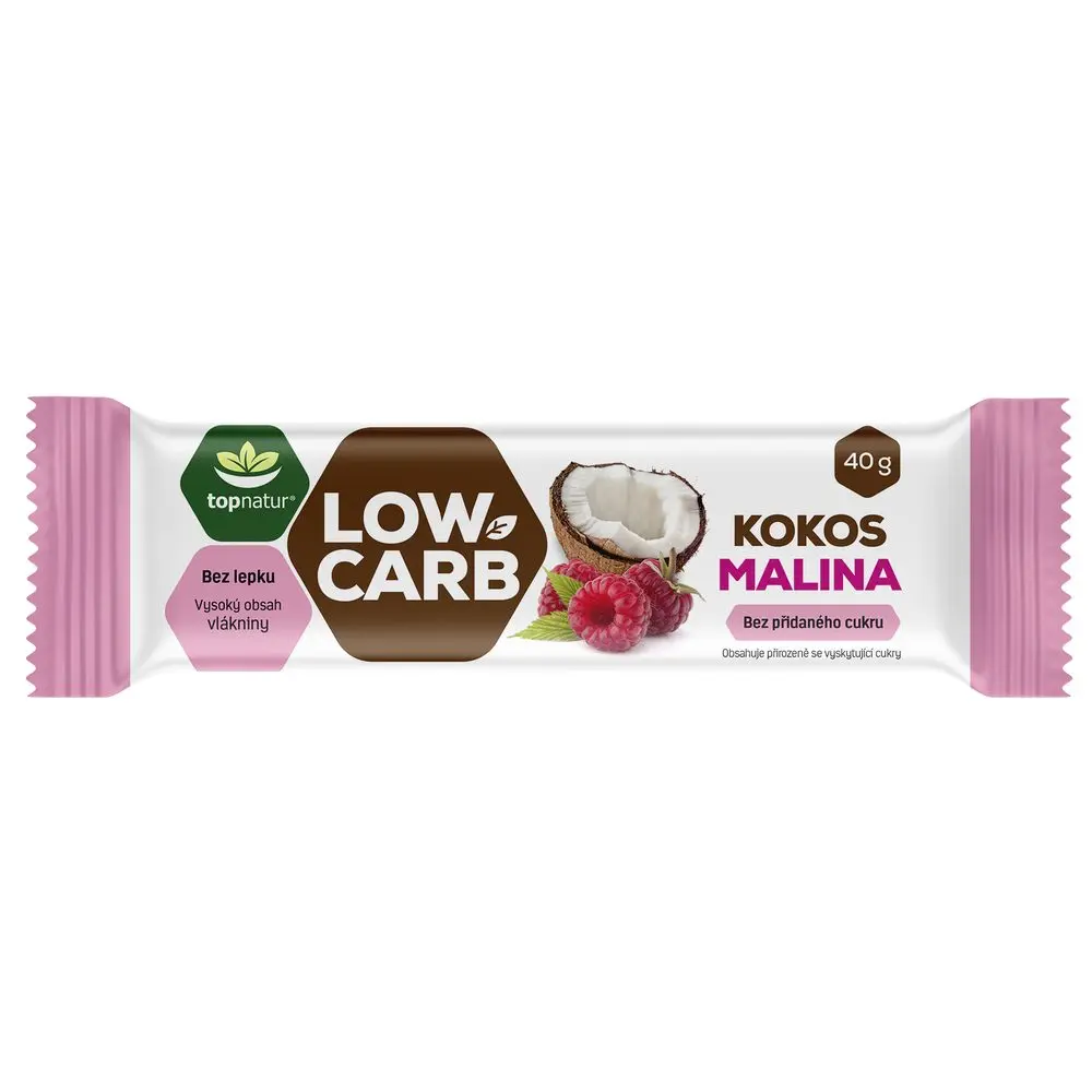 LOW CARB proteinová tyčinka Topnatur - Kokos&Malina 40g