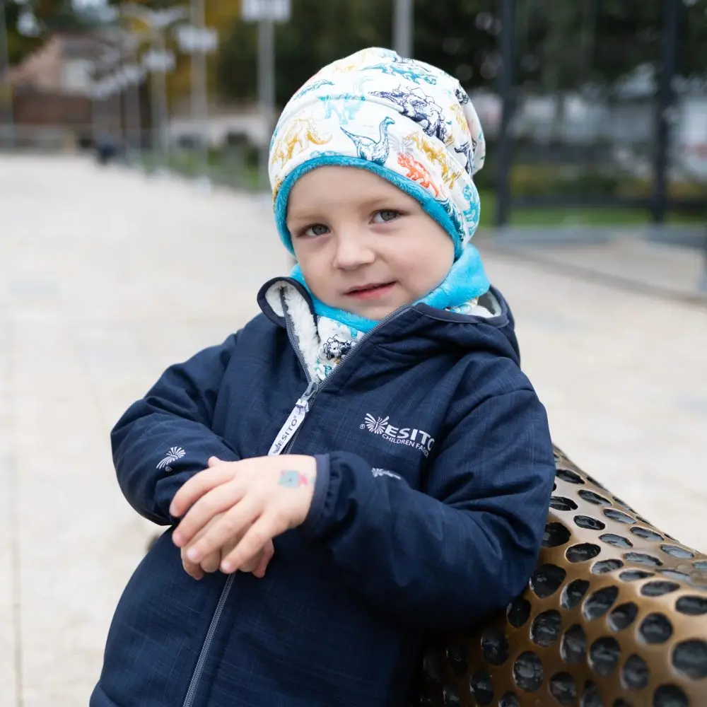 ESITO Zimní čepice spadená Dinouši - tyrkysová - 46 tyrkysová