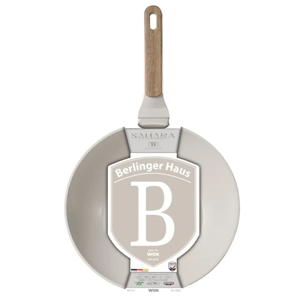 BERLINGERHAUS Pánev WOK s titanovým povrchem a poklicí 28 cm 28 cm Sahara Nordic Collection BH-8315