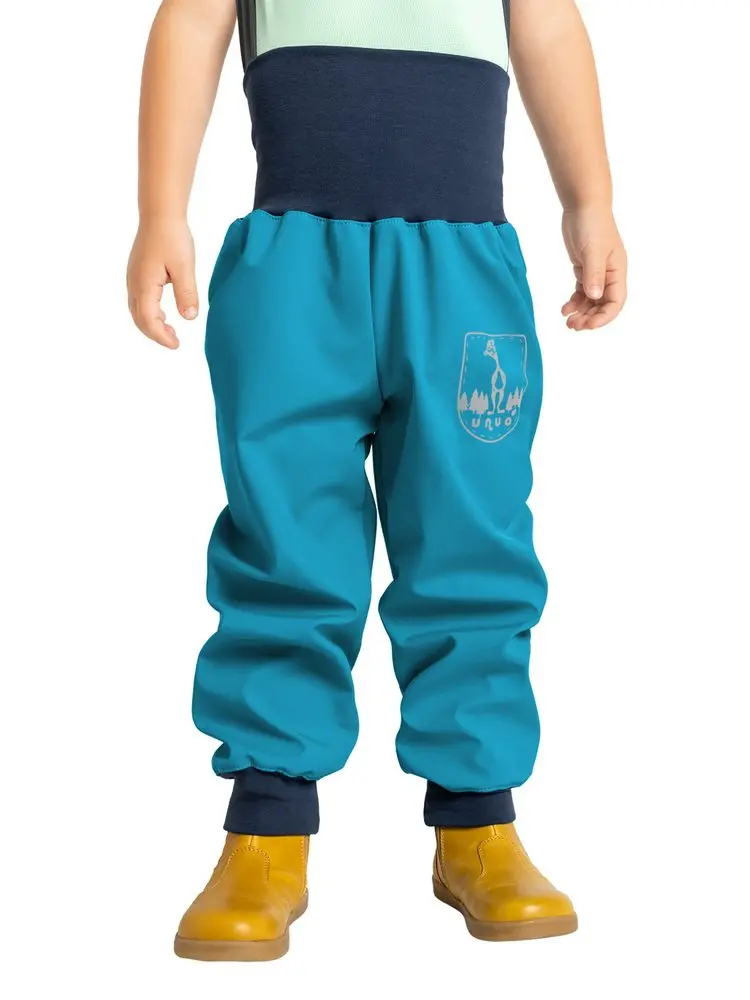 unuo Batolecí softshellové kalhoty bez zateplení Aqua + reflexní obrázek Evžen (Softshell toodler trousers non warm) - 92/98