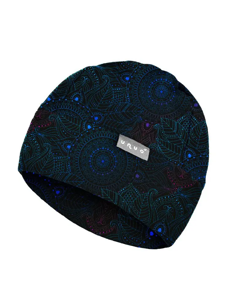 Unuo, Dětská čepice fleecová nespadená, Temná mandala - S (45-48 cm) - 1-3 roky