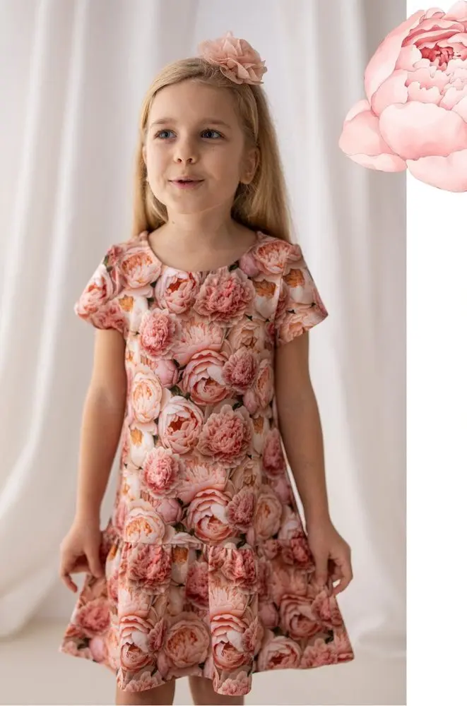 Dívčí šaty Lily Grey s potiskem pivoňky - 104