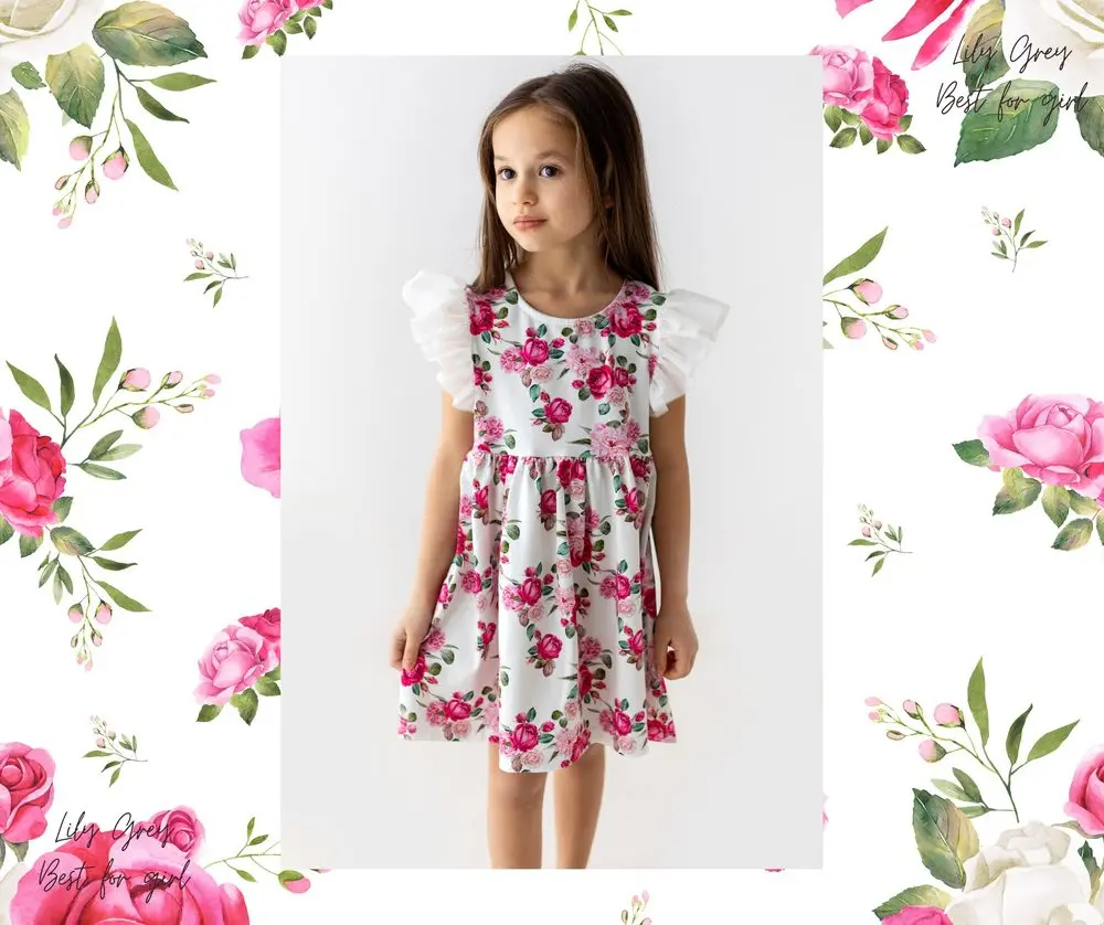 Lily Grey Dívčí šaty s tylovým rukávem Lily Grey kytice - 104