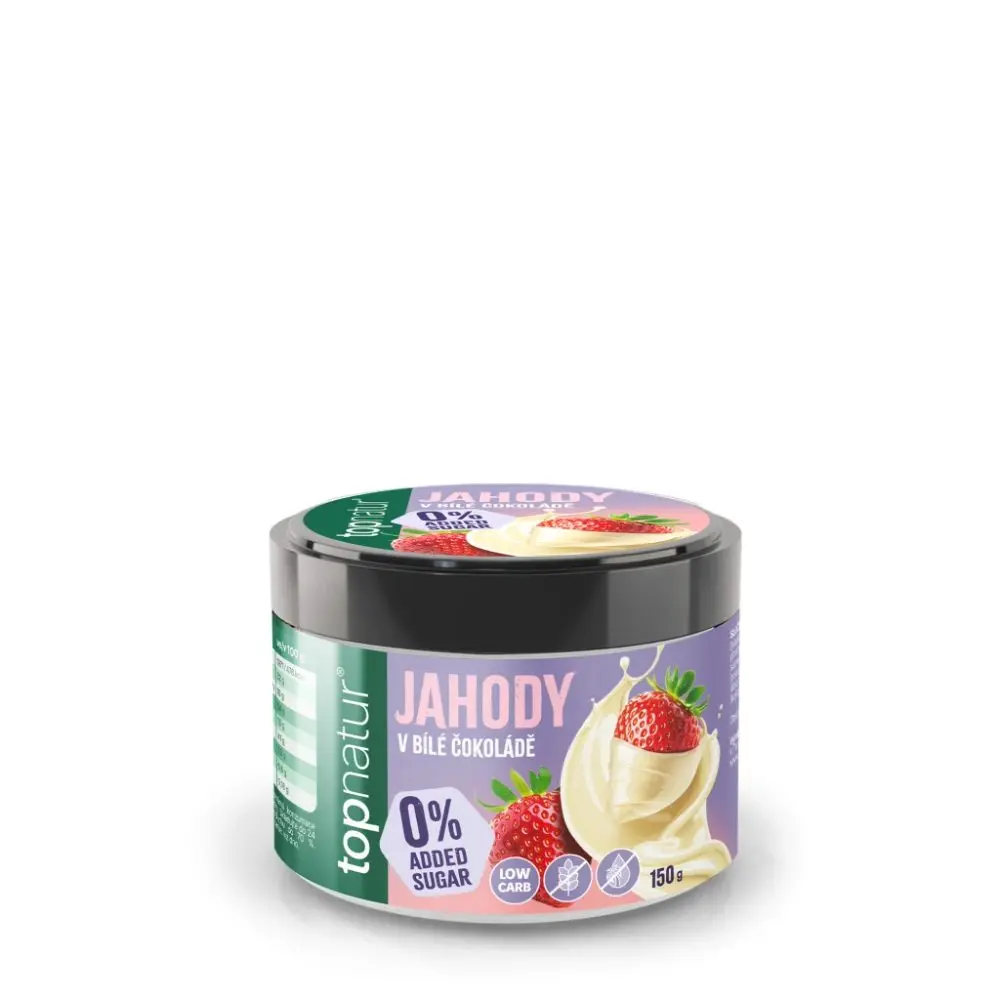 TOPNATUR, No Added Sugar Lyofilizované jahody v bílé čokoládě, 150 g