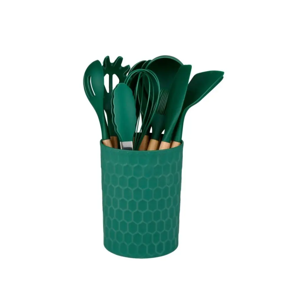 ALPINA Kuchyňské náčiní s bambusovou rukojetí ve stojanu 12 ks 32 cm mátově zelená ED-233242