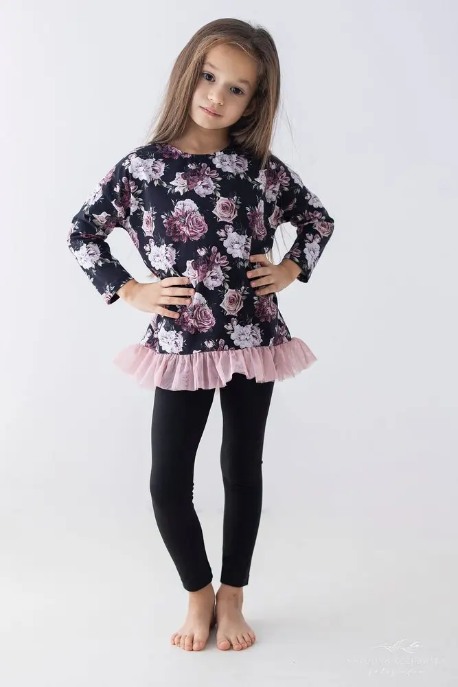 Tunika dlouhá s tylem Lily Grey černá růže - 98
