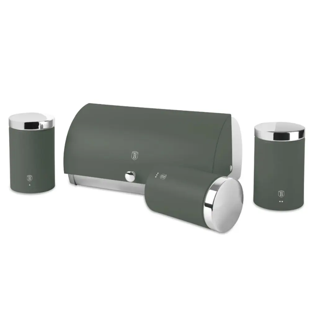 BERLINGERHAUS Chlebník a sada dóz na potraviny 4 ks Matte Green Collection BH-6833